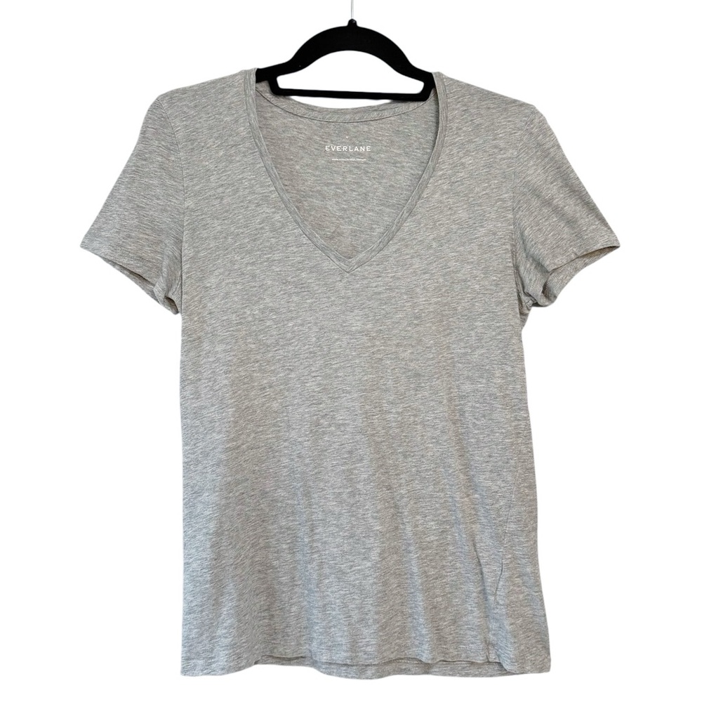 Everlane 100% Cotton V Neck Short Sleeve Tee Shirt Heather Grey Size Medium